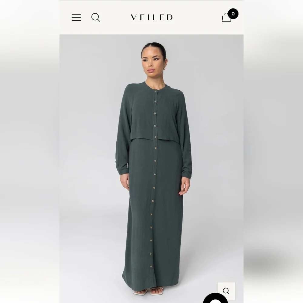 Veiled New York Green Cotton Linen Button Front Modest Maxi Dress Womens Small
